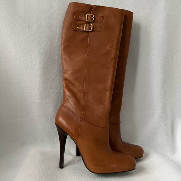 Steve Madden Size 8 1/2 Cognac Leather Knee High Boots with Covered Platform - Picture 1 of 16